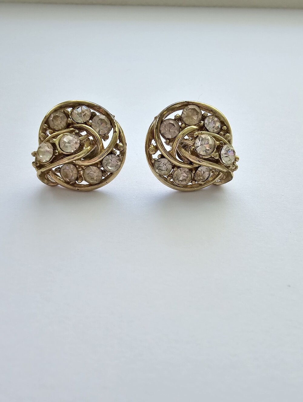 Vintage Coro Gold-Tone Rhinestone Swirl Clip-On Earrings